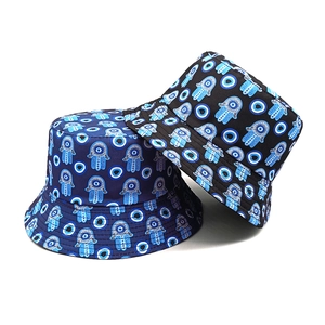 Evil Eye Hamsa Hand Bucket Hat Polyester Sun Protection Foldable Ethnic Outdoor Fisherman Cap For Men Women