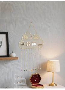 Cloud-shaped gold jewelry organizer wall-mounted rack for hanging earrings and necklaces