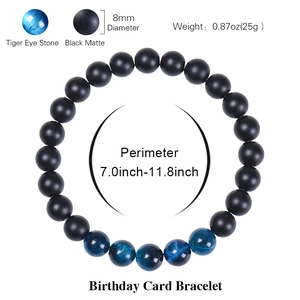Bracelet en perles œil de tigre et noir mat avec carte pour cadeau d'anniversaire