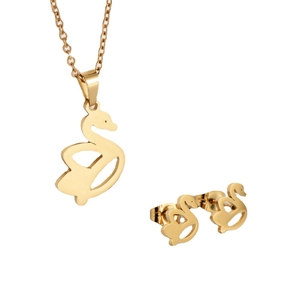 Parure de bijoux pour femme avec collier pendentif cygne doré et boucles d'oreilles