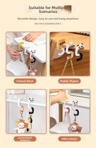 Portable cartoon panda and cat S-shaped desk hooks for hanging school bags on table edge