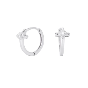 S925 sterling silver cross hoop earrings for women with inlaid cubic zirconia accents