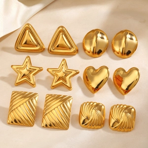 Geometric Stud Earrings Stainless Steel Gold Plated Heart Star Triangle Square Minimalist Fashion Jewelry For Women