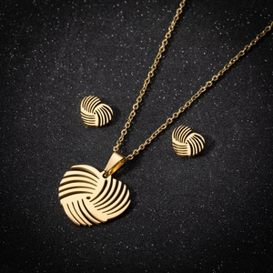 Elegant Stainless Steel Heart Swirl Necklace And Earrings For Women Wedding Party Jewelry Minimalist Swirl Design Accessory