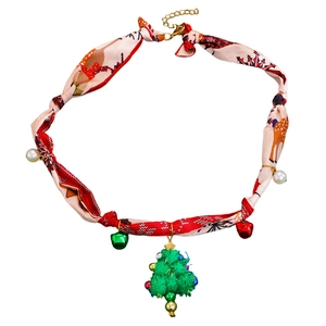 Collier de Noël pour animaux avec ruban élan, cloches et pendentif sapin en peluche