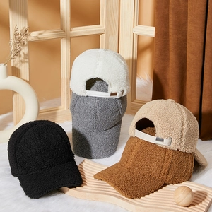 Winter warm lamb wool baseball caps in black, white, gray, and brown colors for women