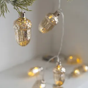 Christmas pinecone acorn string lights with mercury glass texture for tree decoration