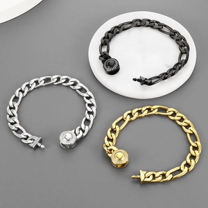 Polierte NK-Kettenarmbänder aus Titanstahl in Schwarz, Silber und Gold mit Diamantverschluss