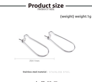 Macro view of 25x11mm stainless steel hoop earring hooks with size and weight details