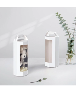 White hexagonal folding gift box with transparent window and handle for flower toy storage