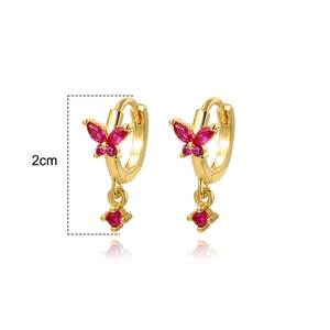 Gold plated butterfly hoop earrings with colorful zircon stones measuring 2cm height