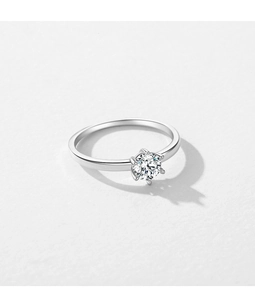 Macro shot of S925 sterling silver classic six-prong zircon ring with round cut stone