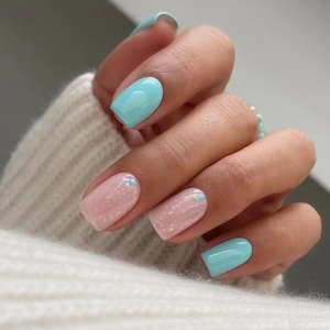 Press On Nails Glossy Blue Pink Glitter Square False Nails Removable Sweet Fashion Manicure For Women Summer Style