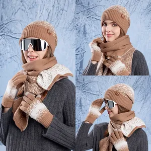 Ensemble 3 pièces d'hiver tricoté avec bonnet, écharpe et gants à motif de flocons de neige