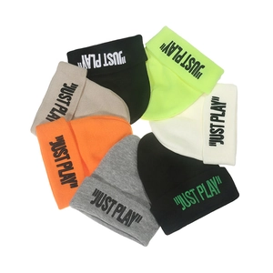Cozy knit beanie with 'JUST PLAY' embroidery in multiple colors for winter style