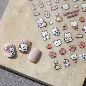 Geprägte Relief Nagelaufkleber Süßer Bär Dessert Design Selbstklebende Maniküre Dekoration Für Frauen Mädchen