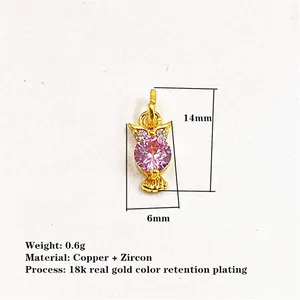 Exquisite owl pendant in 18k gold plating with pink zircon inlay for women necklaces