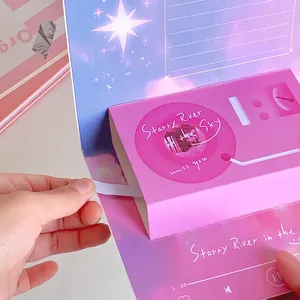3D music player greeting card in pink purple starry sky theme with pull-tab activation