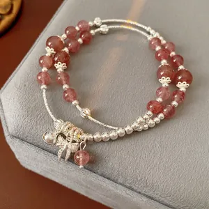 Bracciale In Cristallo Di Fragola Con Fiocco Campanello Zircone Rame Gioielli Di Moda Eleganti Da Donna