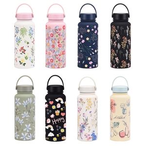 1L insulated sports water bottles in 8 artistic floral and graffiti prints with carry handles