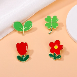 Broche En Émail Plante Fleur Feuille Épingle Alliage Goutte D'huile Trèfle Tulipe Bourgeon Badge Pour Femmes Filles Décoration