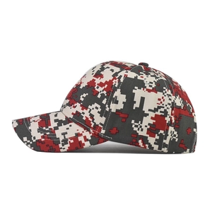 Digital camouflage baseball cap with red grey and white pixel pattern tactical hat