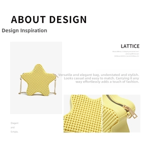 Detail view of yellow star-shaped PVC jelly bag with beaded texture and gold chain strap