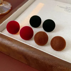 Ball Stud Earrings With Silver Earring Post Flocking Velvet Round Retro Elegant Minimalist Geometric Jewelry For Women