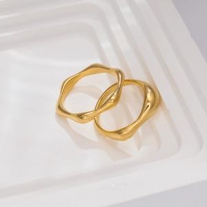 Minimalist irregular wave 18k gold titanium steel rings for women with polished finish