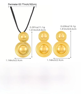 Detailed dimensions for golden stainless steel water drop pendant necklace and earrings