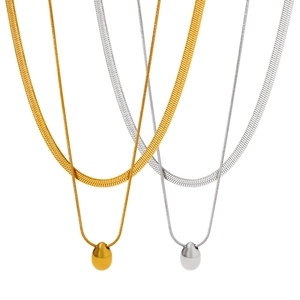 Double-layered stainless steel snake chain necklace with a sleek teardrop pendant