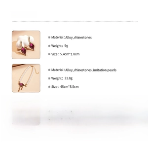 Detailed size and material specifications for teardrop pearl necklace and earring set