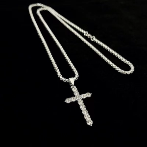 Cross Pendant Necklace Rhinestone Titanium Steel Alloy Hip Hop Streetwear Men Jewelry Accessory