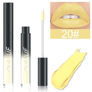 Détail du rouge à lèvres liquide mat n°20 jaune avec applicateur et échantillon