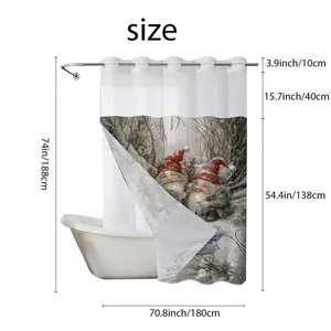 Detailed size chart for Christmas gnomes shower curtain with height and width dimensions