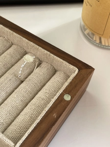 925 sterling silver open ring with oval moonstone on wooden jewelry box display