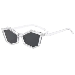 Fashion polygon sunglasses with transparent frames and lightning-shaped temples for men and women