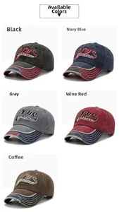 Detailed close-up of vintage NYC embroidered baseball caps in five contrast colors