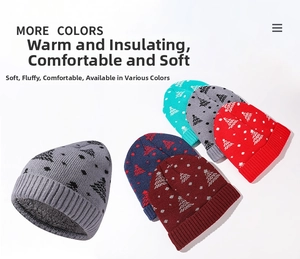 Detailed view of winter beanie showing thick gray fleece lining and festive jacquard pattern
