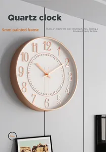Detail of 5mm painted rose gold frame and 3D numerals on a modern 12-inch quartz clock