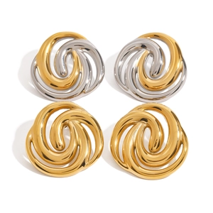 Modern 18k gold stainless steel hollow irregular spiral twist hoop earrings in two-tone finish