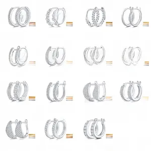 Collection of S925 sterling silver hoop earrings with micro-paved moissanite stones