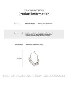 Spécifications de taille pour un collier à pampilles en strass et alliage de haute qualité