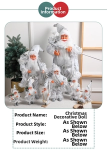 Detail of silver standing Santa Claus figurines with plush texture and sequins decor