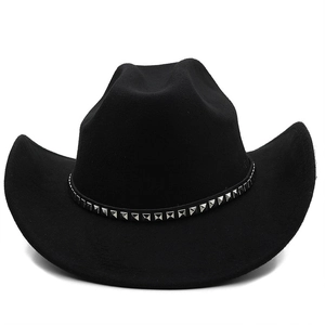 Classic black wool felt western cowboy hat with studded metal ribbon and wide brim