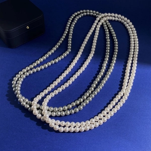 Long Artificial Pearl Necklace Elegant French Style Beaded Sweater Chain Glass Artificial Pearl Double Layer Jewelry For Women