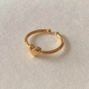 Minimalist 18K gold 925 sterling silver heart open ring with adjustable bead ends