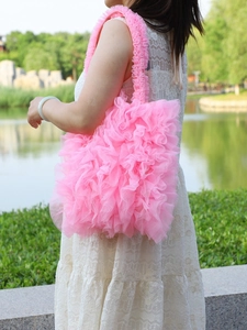 Ruffled Mesh Shoulder Bag Japanese Sweet Tulle Pleated Lace Aesthetic Fairy Handbag With Magnetic Closure For Women
