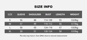 Tableau des tailles détaillé pour veste en cuir PU femme incluant buste et manches