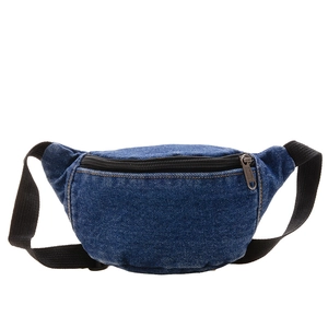 Kids casual blue denim waist bag with black strap for boys and girls in 2025 style